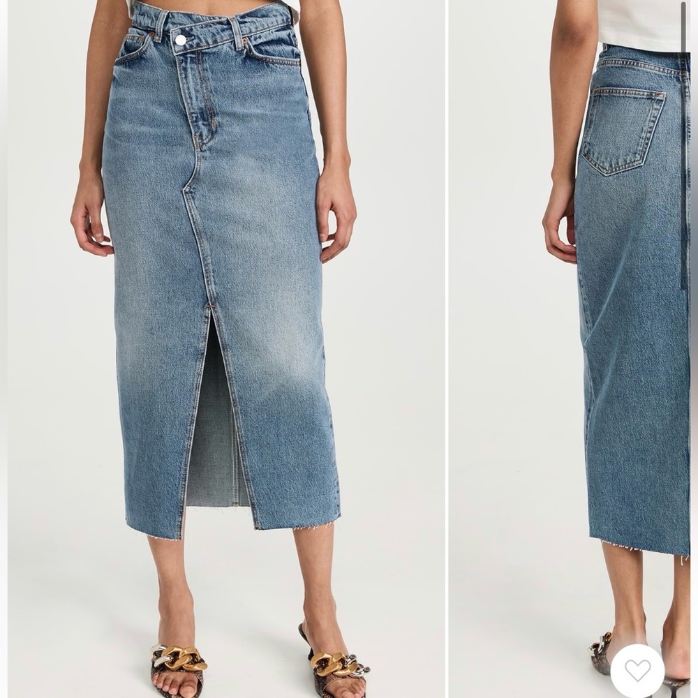 Denim Midi Skirt with Front Slit